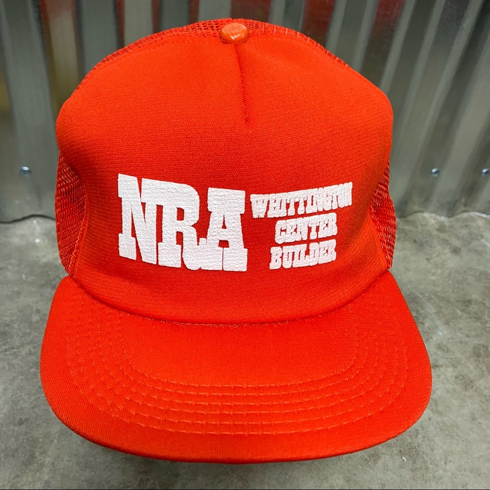 Vintage NRA Whittington Center Builder Orange Snapback Trucker Hunting Hat